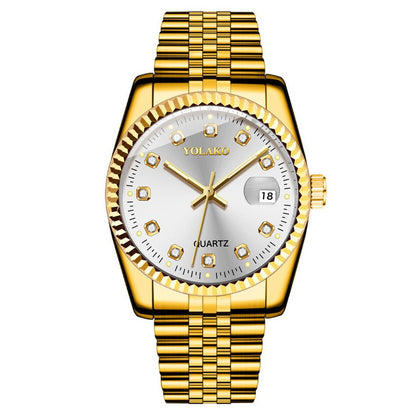 Watches for Women Simple Casual Student Fashion Quartz Diamond-Encrusted Steel Band Calendar Gold Set Men's Watch Couple