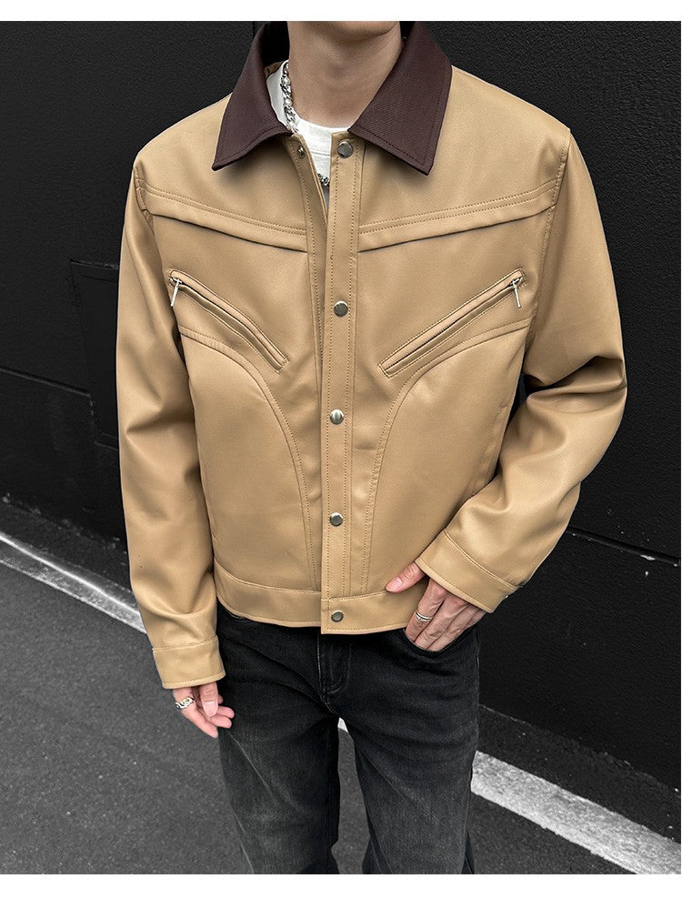 Mens Leather Jacket Biker Jacket PU Leather 2025 New Windproof Stand Collar Single Breasted Short Coat Slim Fit Mens Jacket