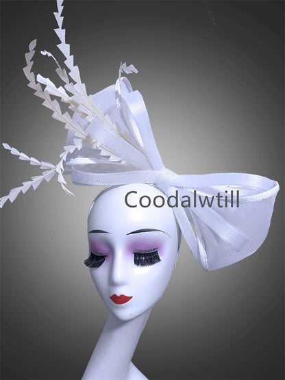 White Church Fascinator Women Wedding HAT Bow Feathers Headwear Elegant Bride Marriage Pillbox Cap Party Headpiece For Ladies