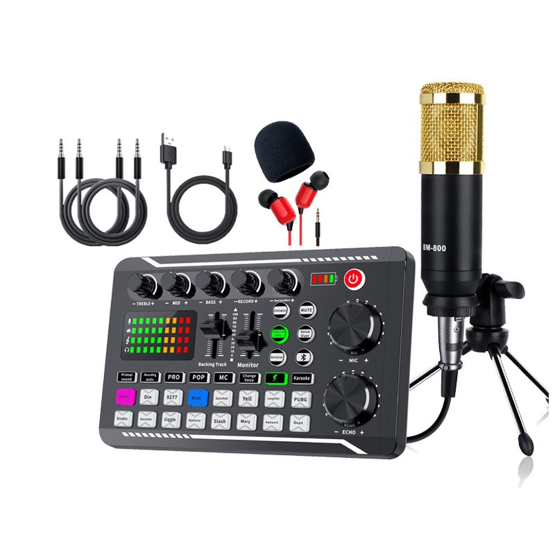 Equipamento DJ Microfone Placa de Som Console Estúdio Kit Placa de Som Cabo Telefone Mixer Mixer de Voz ao Vivo Computador Placa de Som F998