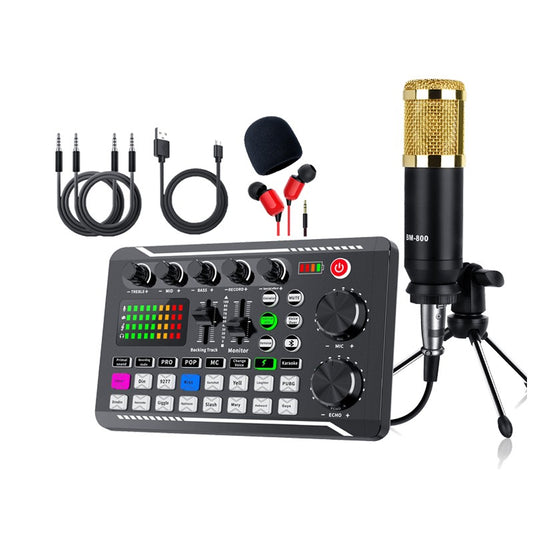 Equipamento DJ Microfone Placa de Som Console Estúdio Kit Placa de Som Cabo Telefone Mixer Mixer de Voz ao Vivo Computador Placa de Som F998