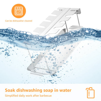 Chicken Leg Rack for Grill Barbecue Cooking Rack Stainless Steel Chicken Wing Rack with Drip Tray Folding BBQ Drumstick Stand