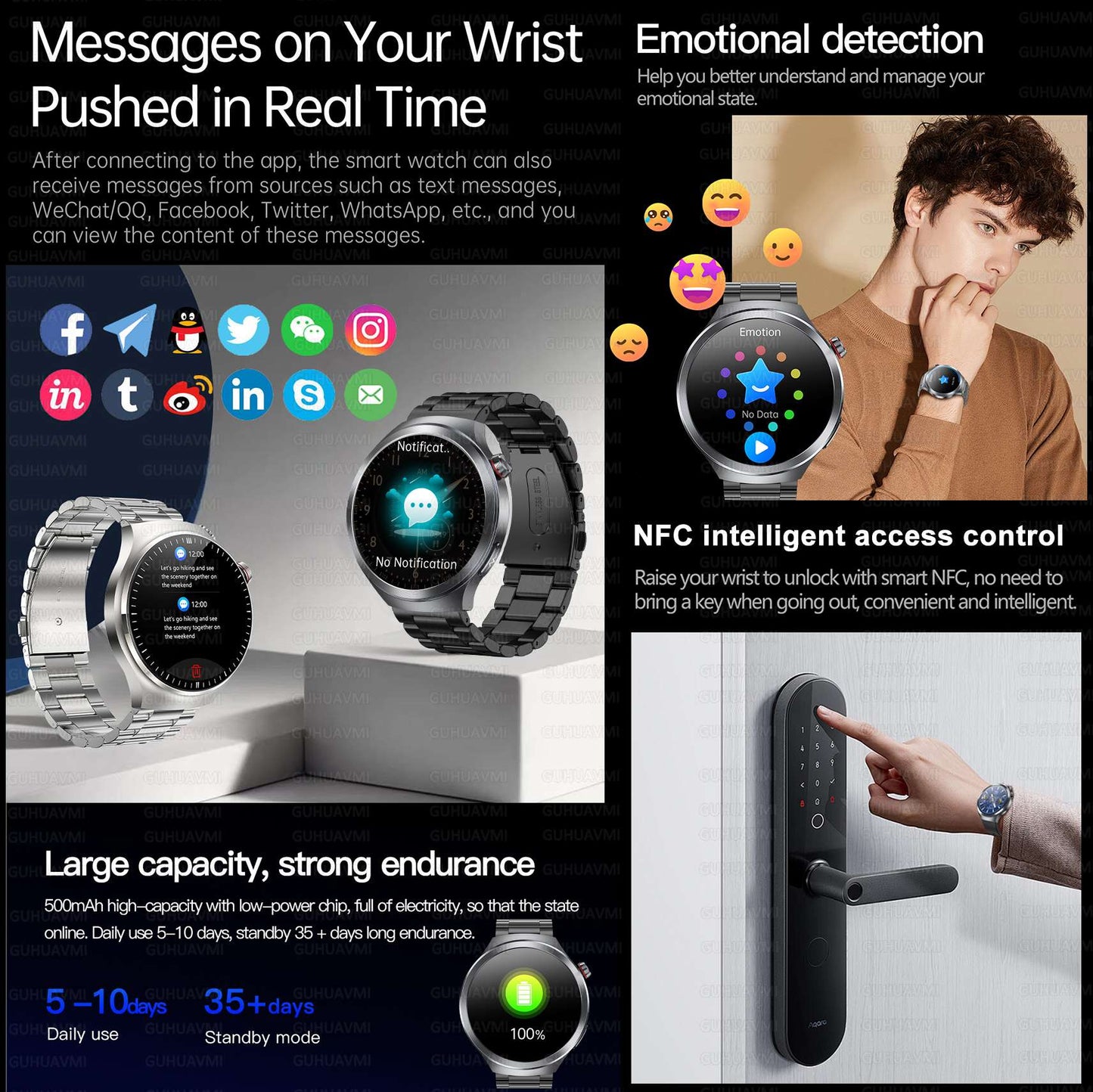 Relógio Inteligente Smartwatch Masculino 2026 Health Tracker com Safira e Medição de Ácido Úrico, Gordura Sanguínea, Pressão Arterial e ECG+PPG com Análise Corporal