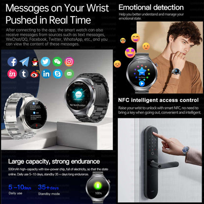 Relógio Inteligente Smartwatch Masculino 2026 Health Tracker com Safira e Medição de Ácido Úrico, Gordura Sanguínea, Pressão Arterial e ECG+PPG com Análise Corporal