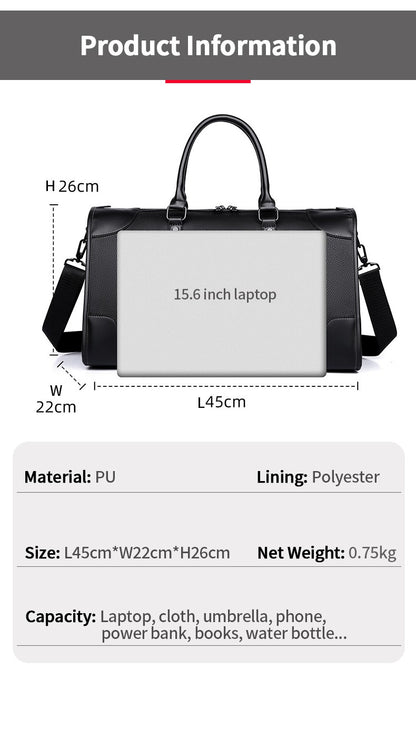 Men‘s Luxe Business Travel Bag Large Capacity with 15.6' Laptop Waterproof PU Material Lightweight for Trip Gym Bolsos de Viajes