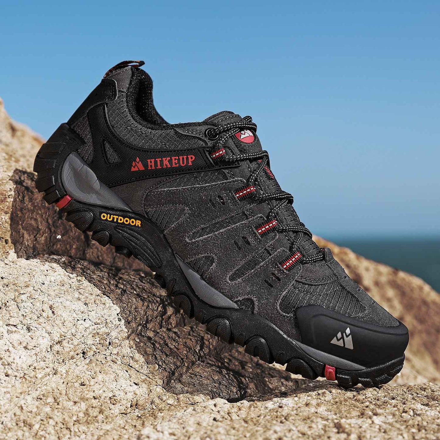 HIKEUP Tênis Masculino de Caminhada em Couro Camurça, Calçados Outdoor Resistentes ao Desgaste Masculinos para Trekking, Caminhada, Caça e Tênis Táticos