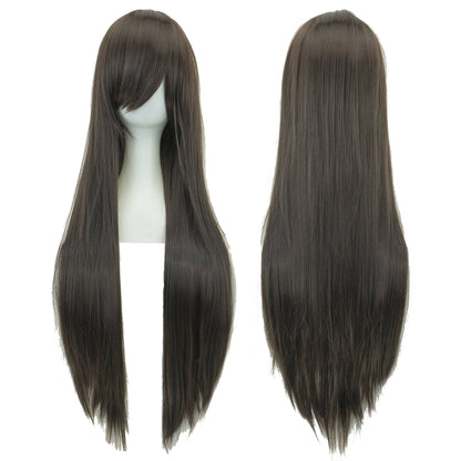 Soowee 80cm Cabelo Sintético Comprido Branco Roxo Perucas Cosplay Festa Preto Cabelo Liso Peruca Postiça para Mulheres