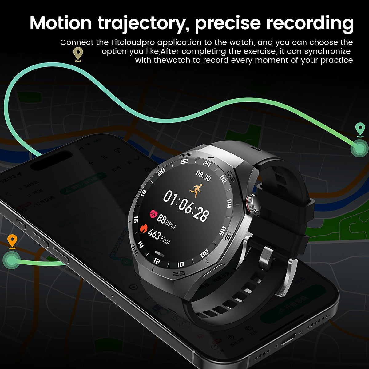 Smartwatch GUHUAVMI GT5 Pro 2025 Masculino com Tela HD AMOLED, GPS, Monitor de Trajetória de Movimento, Frequência Cardíaca, Chamada Bluetooth e 1.52", IP68