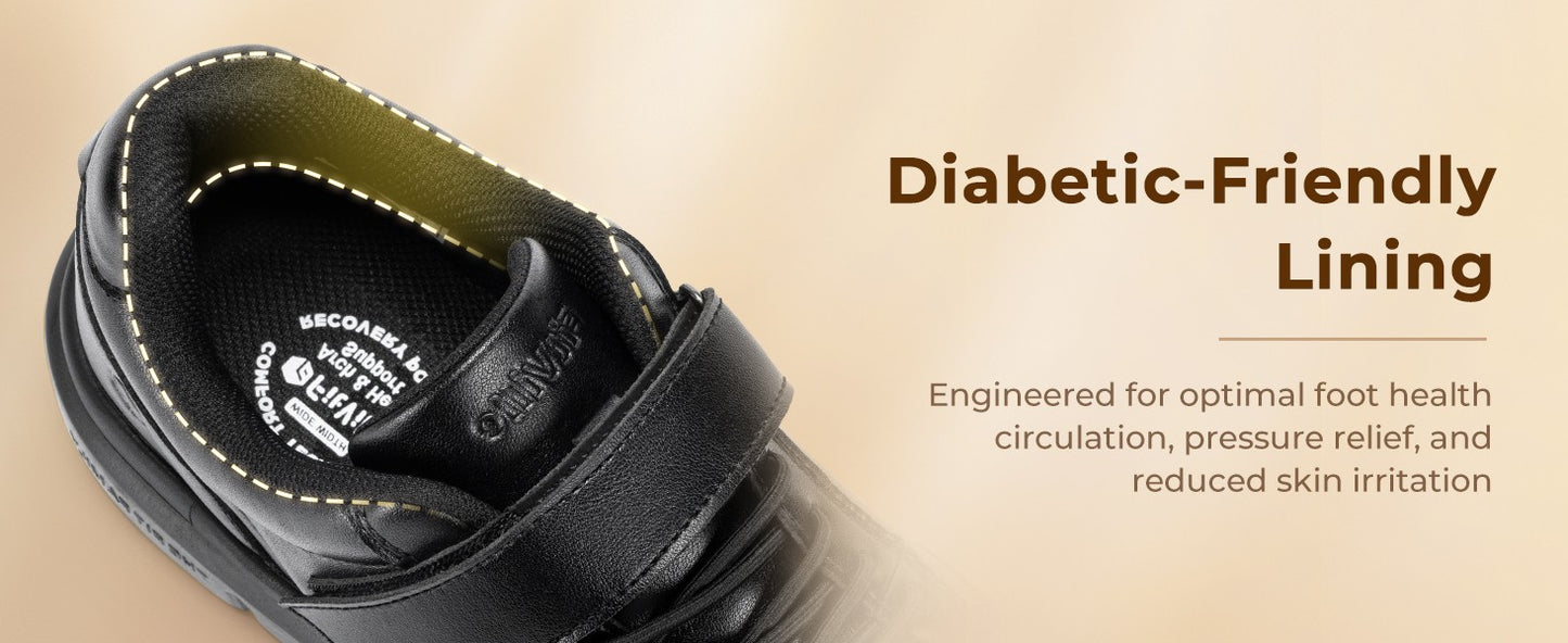 Fittington Diabetic Shoes For Men Extra Wide Width Velcro Walking Shoes Water-Repellent Slip On Leather Sneakers For Diabetic S