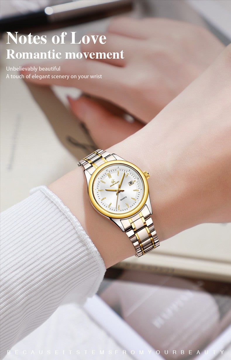 ERNIE KLEIN Women’s Watch Luxury Gold Watch OriginalDate Week Stainless Steel Waterproof Luminous Elegant Dress Ladies' Watches