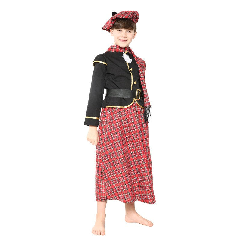Boys Ethnic Scottish Tartan Clansman Cosplay Outfit Kids Around The World Book Day Week Halloween Party Costume