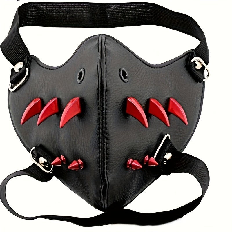 1pc Men's Steampunk Party Protective Face Mask, Motorcycle Mask Cool Red Spikes Cool Exquisite Halloween Easter Adult Mask
