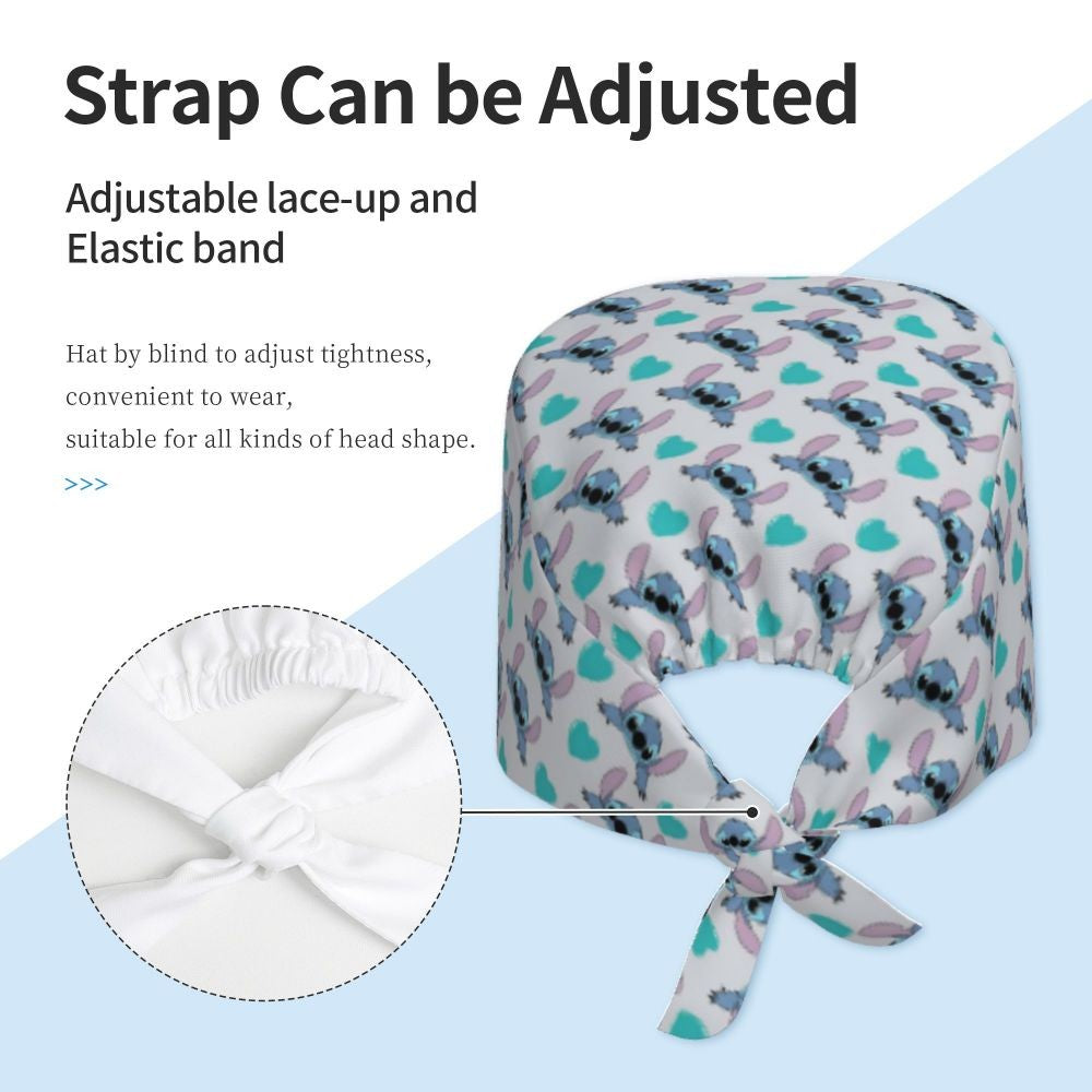 Custom Retro Cartoon Cleaning Working Cap Comfortable  Stitch Ohana Scrub Cap Surgicals Hat Nurse Scrubs Hat For Dentist