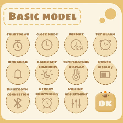 Bedside LED Clock Kids Alarm Clock Children's Sleep Trainier Temperature Display With Rechargeable Control Digital Cute Capybara