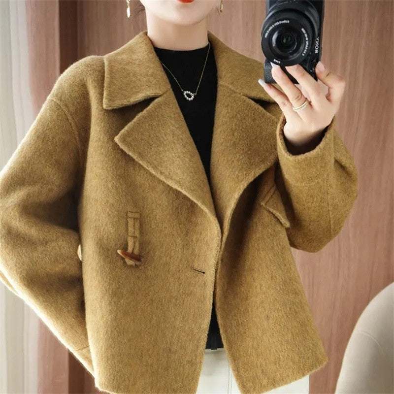 2024 Autumn Winter Double Sided Women Woolen Coat New Fashion Solid Short Outerwear Loose Double Breasted Wool Jacket Female Top