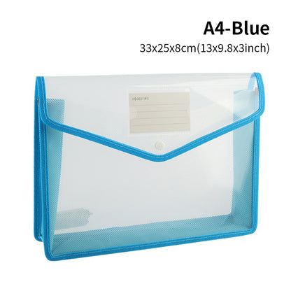 Large Capacity Waterproof File Transparent A4 Folder Press Button Plastic Data Document Bag Pocket Storage Office Supplies