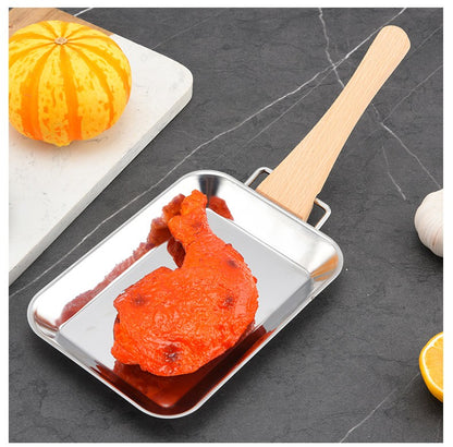 Stainless Steel Rectangle Plate Removable Anti-scalding Wooden Handle Tray Barbecue Grill for Outdoor BBQ  Sushi Tray, Cake Tray