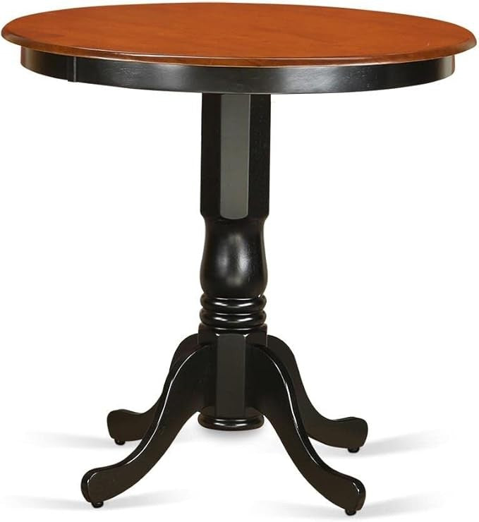 East West Furniture Jackson Round Counter Height Dining Table, 36 Inch Diameter, Black and Cherry Finish