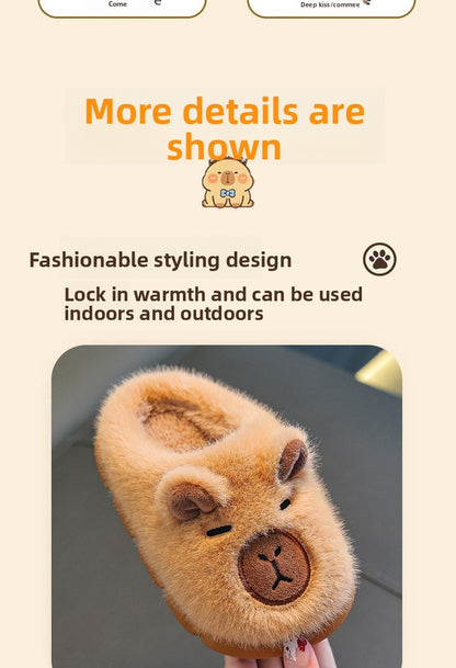 Kids Winter Warm Cotton Slippers Cute Capybara Slip-On Shoes for Boys & Girls Soft Non-Slip Soles Lightweight Easy Wear Closure