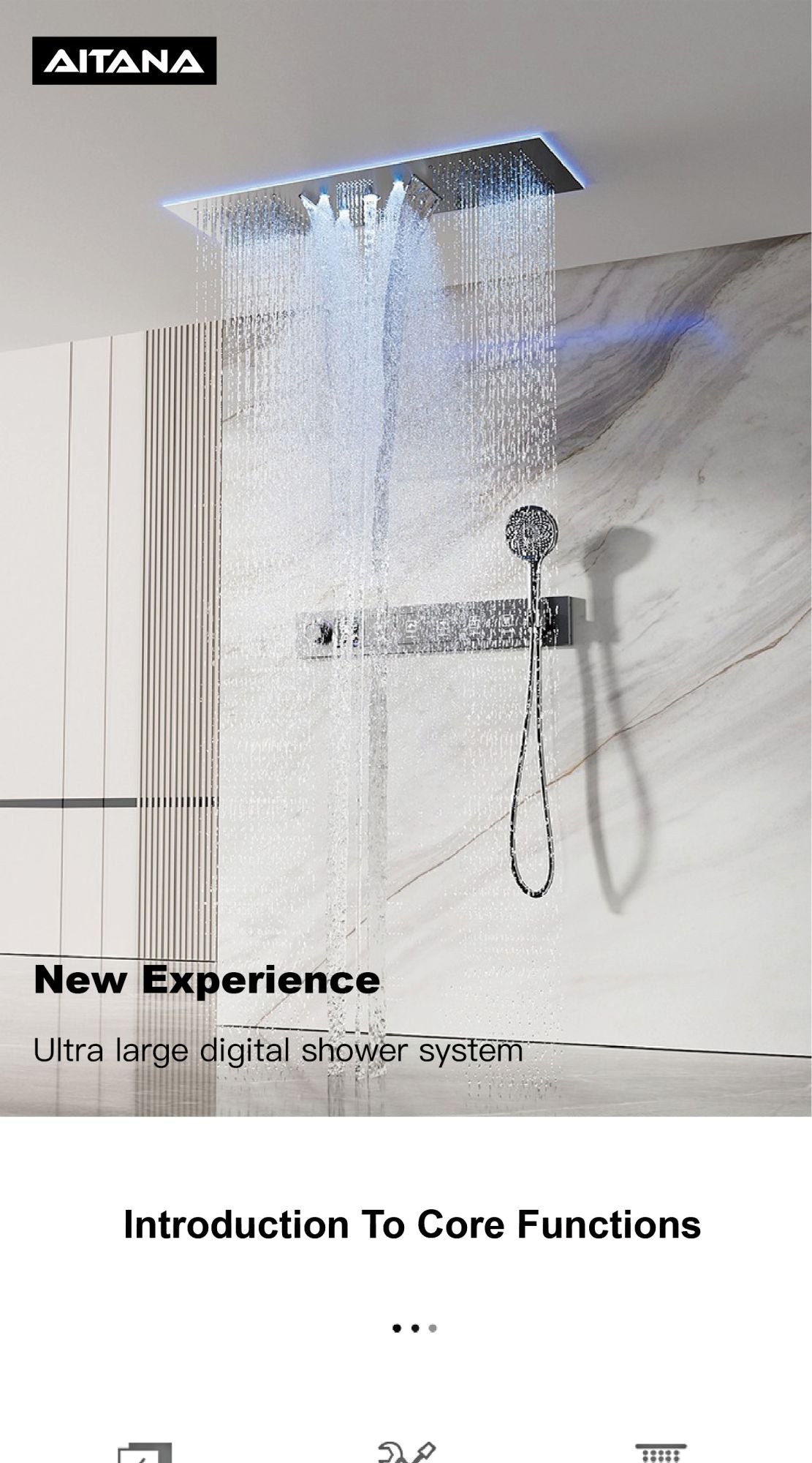 AITANA Sistema de Chuveiro Termostático de Luxo com Display LED em Latão Escurecido, Banheiro, Teto Embutido, Cortina Gigante de Chuva