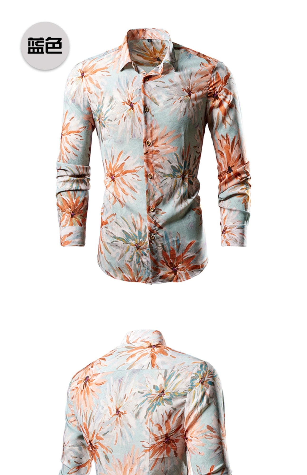 QJ CINGA Brand Men Leopard Print Long-sleeved Shirt, White Single-breasted Button-down Collar Printed Shirts, Asian Size M-6XL