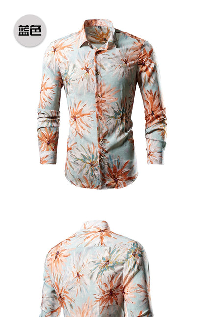 QJ CINGA Brand Men Leopard Print Long-sleeved Shirt, White Single-breasted Button-down Collar Printed Shirts, Asian Size M-6XL