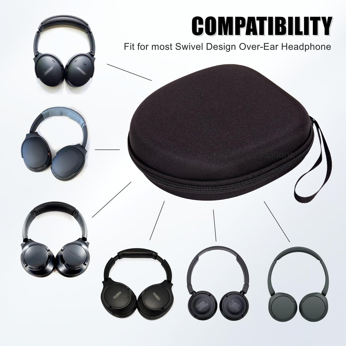 Bolsa de armazenamento universal para fones de ouvido sem fio, compatível com JBL Tune 520BT 510BT, estojo portátil para fones de ouvido Sony/Anker/Bose