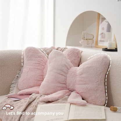 Pink bow ribbon couch pillow imitation rabbit fur comfortable car seat cushion ins style simple all-match back cushion