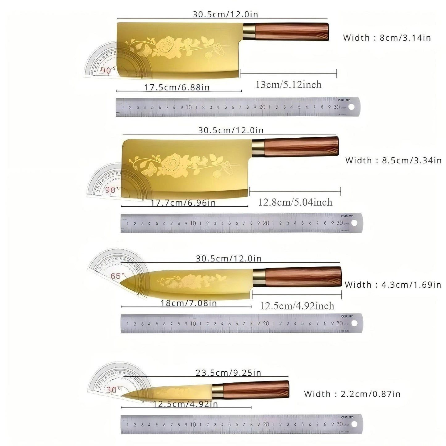 Conjunto de 4 Facas de Cozinha com Revestimento de Titânio - Afiadas, Duráveis, Perfeitas para Cortar Carnes e Ossos, para Cozinhas Profissionais e Domésticas
