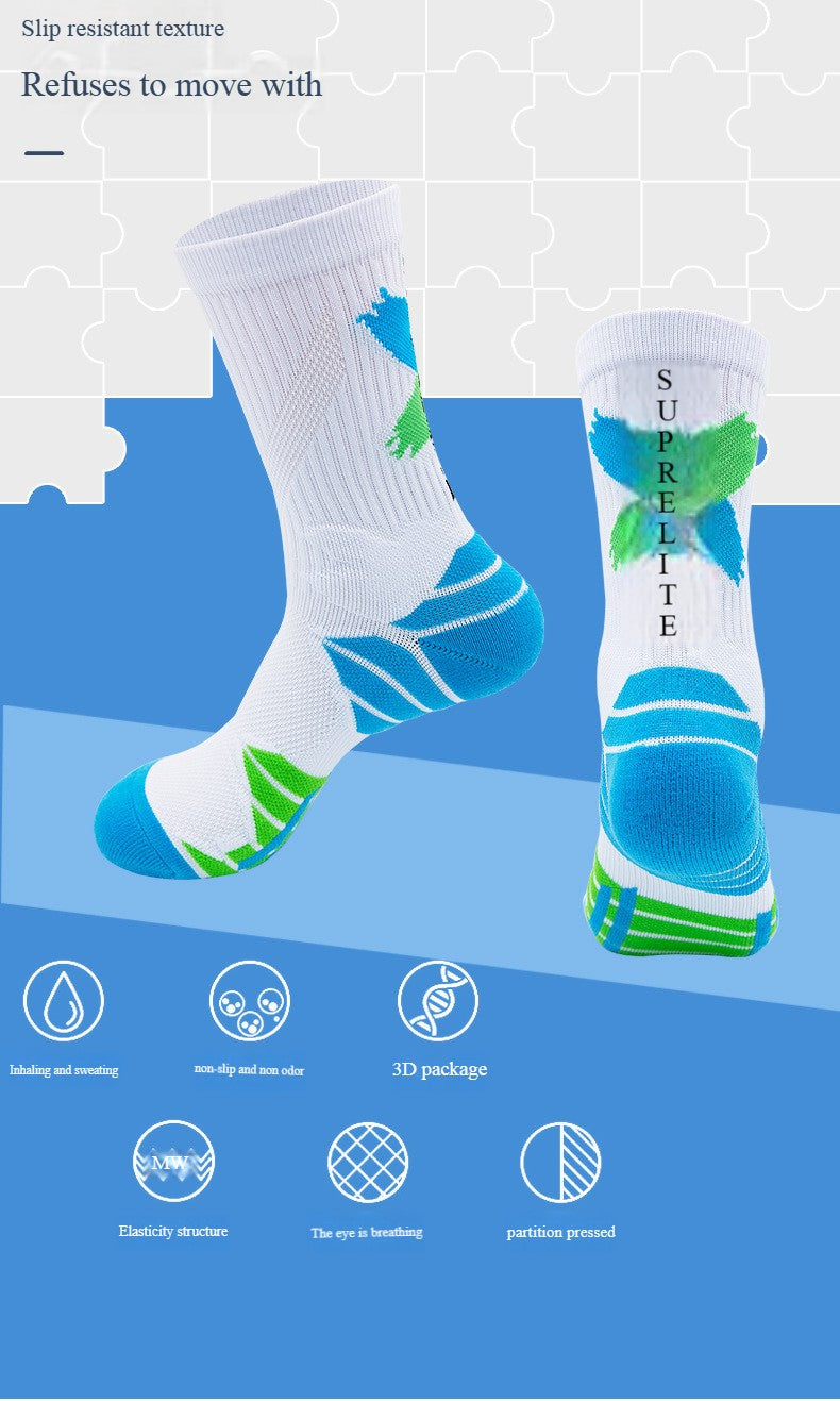 1 Pair High Tube Professional Practical Sport Socks Men's Towel Bottom Thickened Shock Absorbing Contrast Color Elite Socks