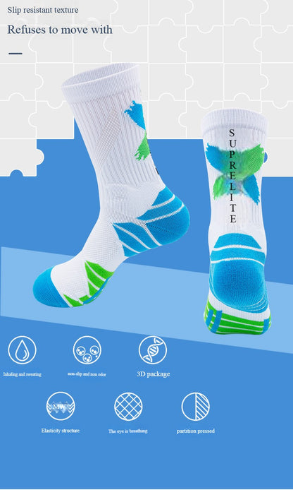 1 Pair High Tube Professional Practical Sport Socks Men's Towel Bottom Thickened Shock Absorbing Contrast Color Elite Socks