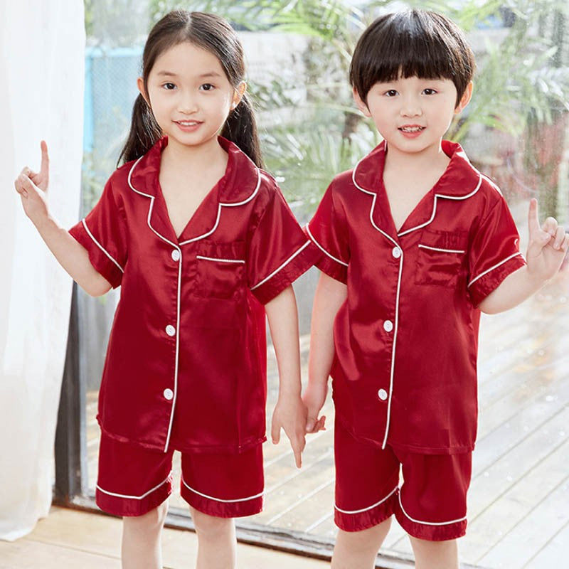 Girls Christmas Pajamas Children's Satin Silk Pajama Sets Girl Pink Satin Homewear Nightwear Loungewear Kids Clothes For 3-14Yrs