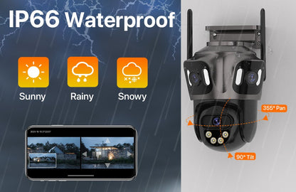 Câmera IP WIFI de Três Telas Externa 4K Lente Dupla Câmera PTZ Detecção Humana por IA Câmera de Segurança de Vídeo CCTV IP66 à Prova D'água iCsee