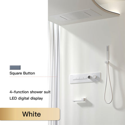 Luxury  black brass shower system wall-mounted LED digital display design Cold & hot dual-control 4-function ceiling shower Tap