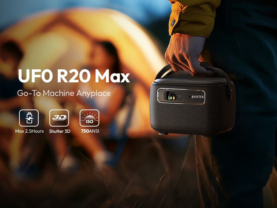 Mini Projetor BYINTEK R20 Max 4K DLP Smart WiFi Android 11.0 LED 1080P Projetores de Cinema em Casa ao Ar Livre Com Bateria de 15600mAh