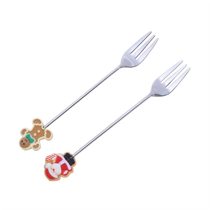 Christmas Gift  Deco Tableware Cutlery Set Elk Christmas Tree Decoration Dessert Spoon Fruit Fork Coffee Spoon Cutlery Gift