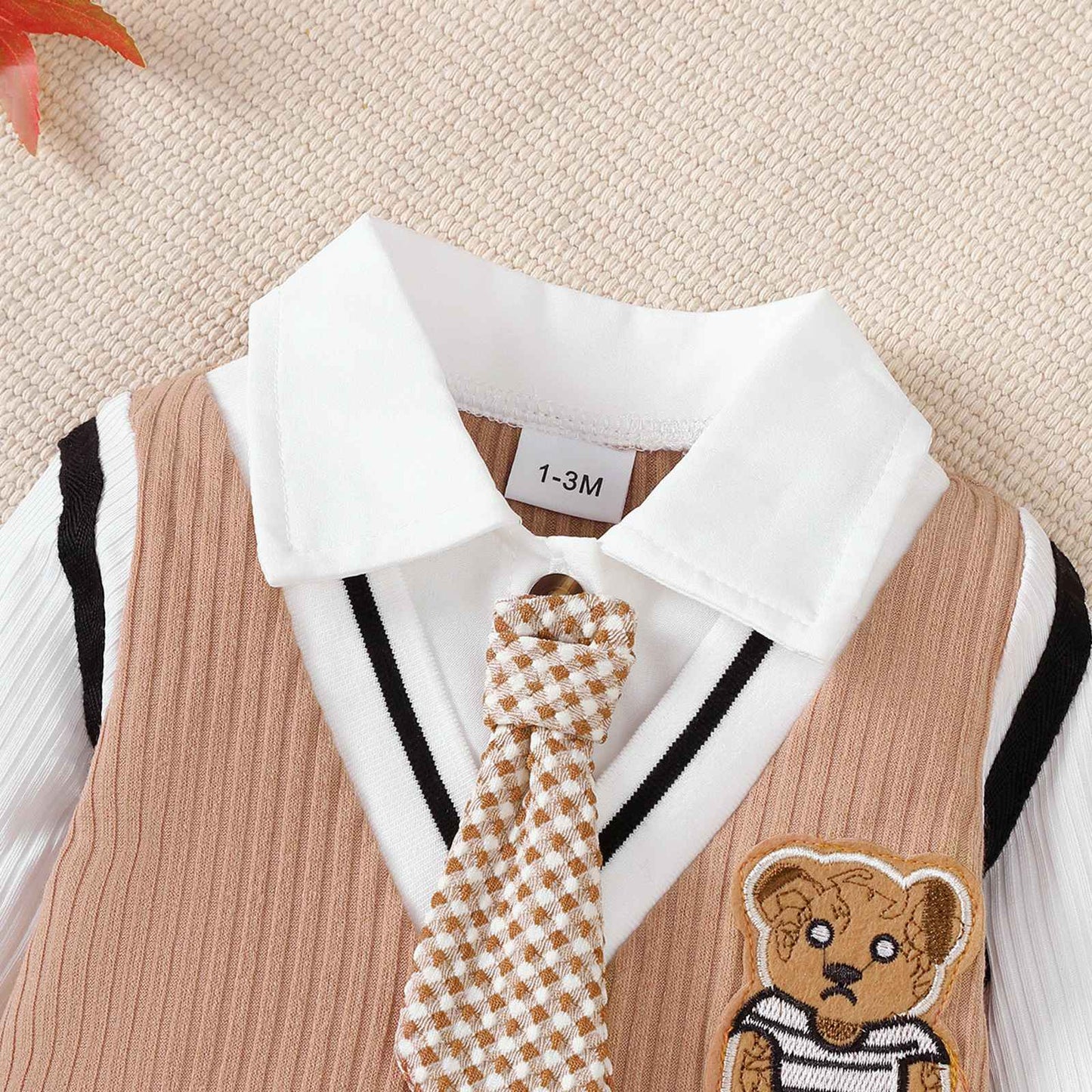 Baby boy Small Gentleman Jumpsuit Cartoon Teddy Bear Long sleeves Jumpsuit  for 0-18 Month Baby boys' Birthday Party Costumes