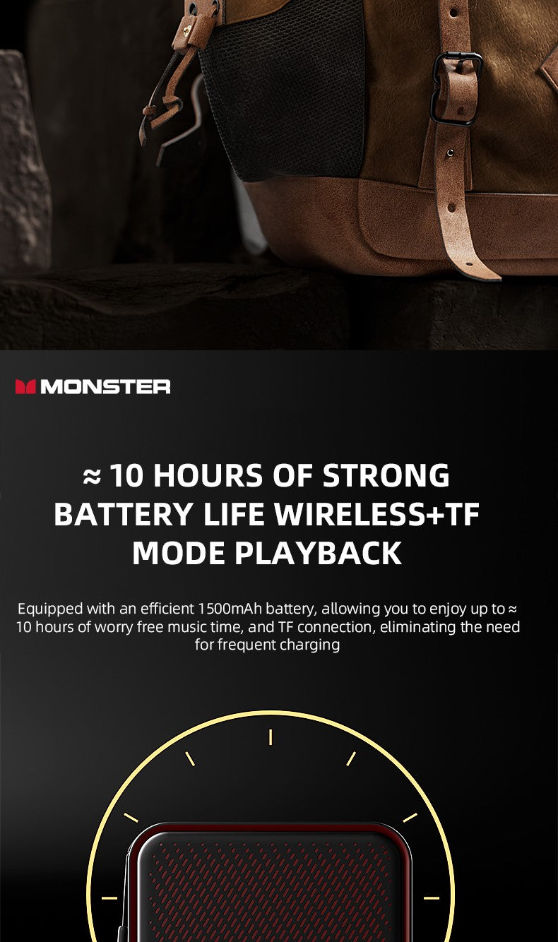 Caixa de Som Portátil Sem Fio Monster DS01 Outdoor BT V6.0 IP67 à Prova d'Água 1500mAh Mini Subwoofer de Alta Fidelidade Acústica Personalizada