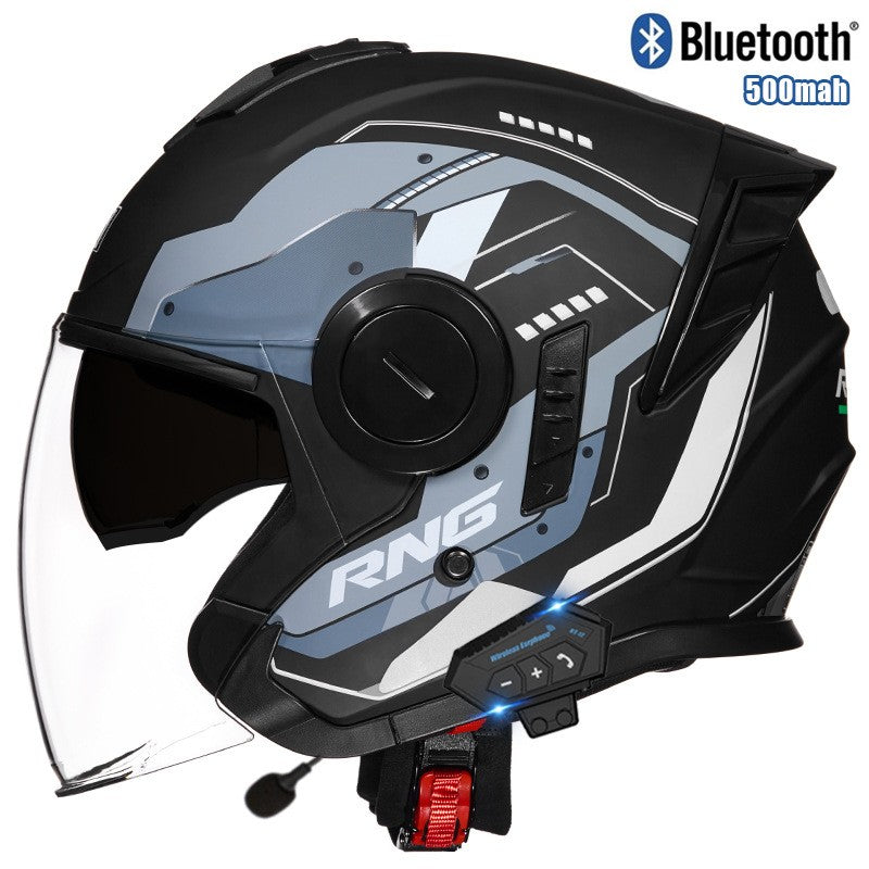 Capacete 3/4 para Motocicleta com Bluetooth, Viseira Dupla, Aprovado pelo DOT, Capacete de Pilotagem para Bicicleta Elétrica e Motocicleta