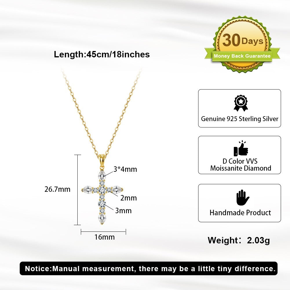 EFFIE QUEEN S925 Sterling Silver Moissanite Cross Necklace GRA Certificate D VVS1 Diamond Cross Pendant Neck Chain Women SMON15