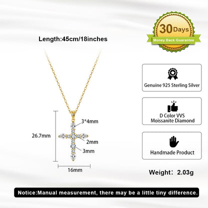 EFFIE QUEEN S925 Sterling Silver Moissanite Cross Necklace GRA Certificate D VVS1 Diamond Cross Pendant Neck Chain Women SMON15