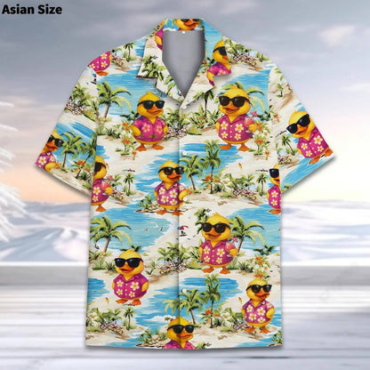 Funny Neon Rubber Duck Hawaiian Shirt For Men Galaxy Yellow Duck Mens Hawaiian Casual Button Down Shirts Short Sleeve Shirt Tops