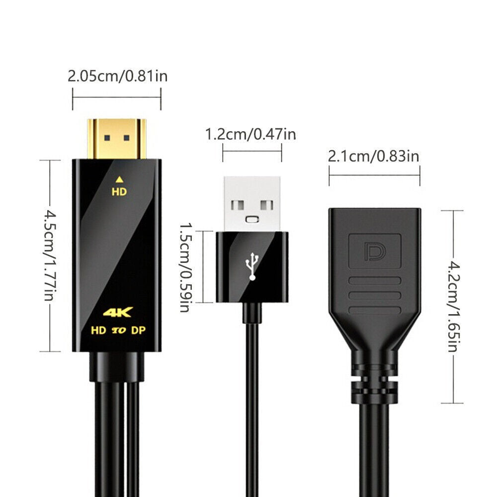 High Speed 4k Hdmi To Dp Displayport Active Converter Cable With Usb Power For Pc Laptop