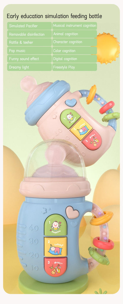 Educational Rattles Toy Musical Feeding Bottle Pacifier Newborn Soft Glue Teether Baby Mobile Rattles Toys Soothing Vocal Music