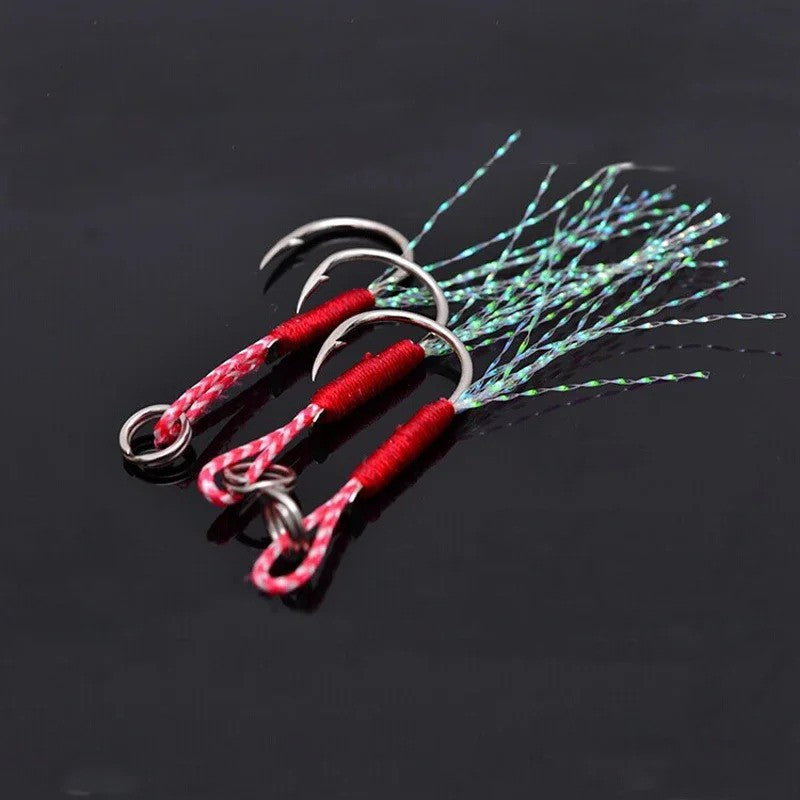 10-40 Peças Iscas de Pesca de Slow Jigging Anzóis de Assistência para Jigging Barbed Anzóis Simples com Pena de Rosca Pesca Isca de Pesca de Aço de Alto Carbono
