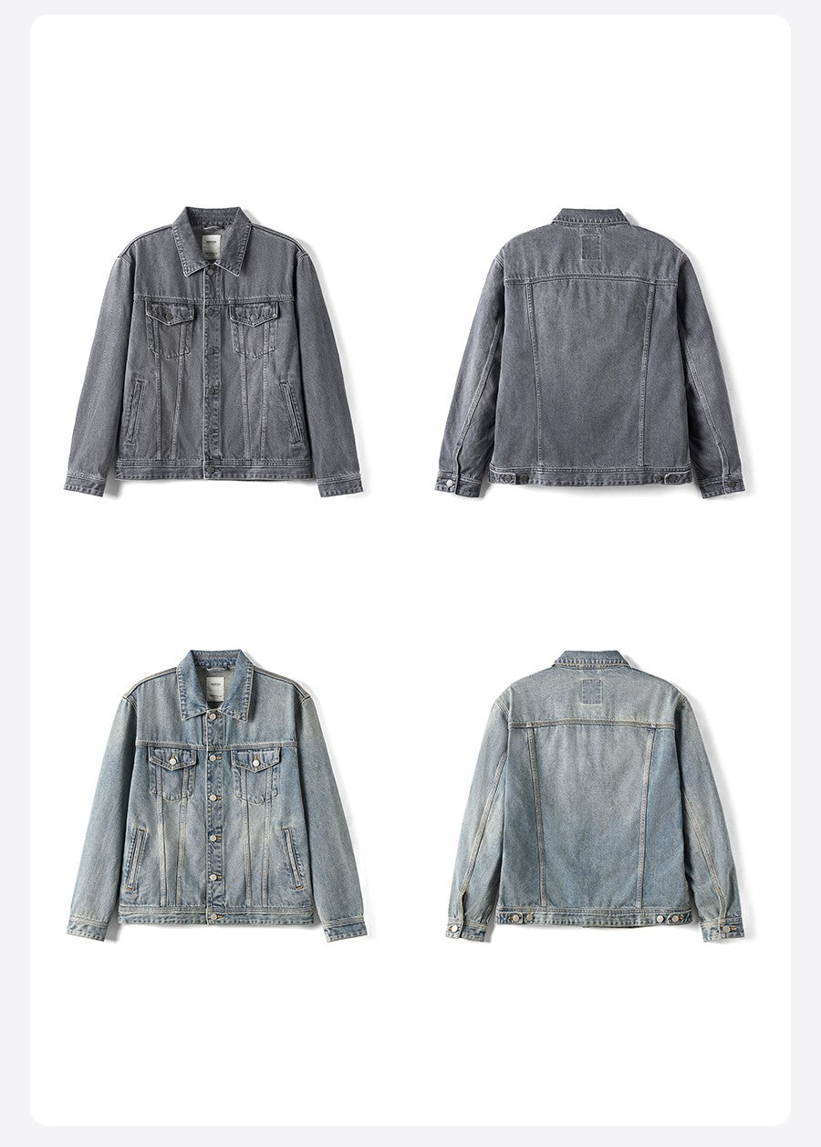 SIMWOOD 2025 Autumn New Oversize 12.5oz Classical Denim Jackets Men Washed Vintage Casual Jacket