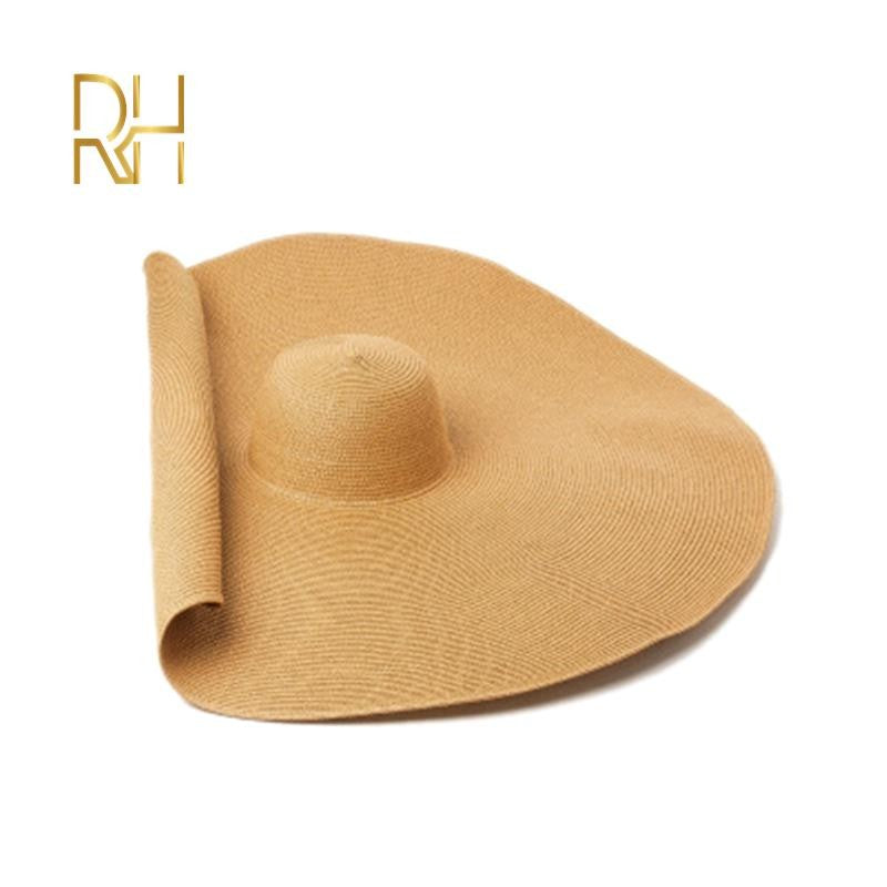 Big Beach Sun Straw Hat 30 40cm Brim 80 100cm Diameter Women Round Protect Travel Holiday Caps Foldable Super Large Straw Hat