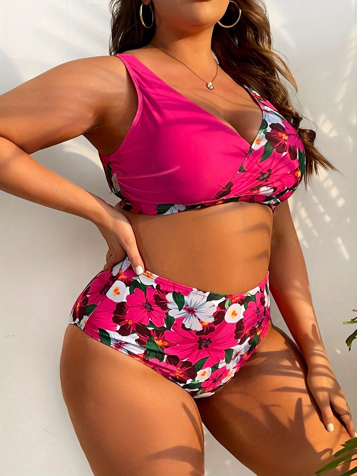 2025 Patchwork 2 Piece Plus Size Bikini Set Women Large Big Swimsuit High Waist Lady Swimwear Beach Chubby Curvy Bathing Suit