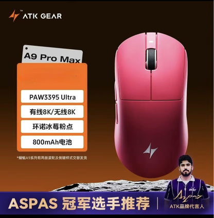 Mouse Gamer Sem Fio ATK Dragonfly A9 Ultra Paw3950 Modos Duplos Personalizado 8K Leve Acessórios Para PC Para Jogadores de FPS