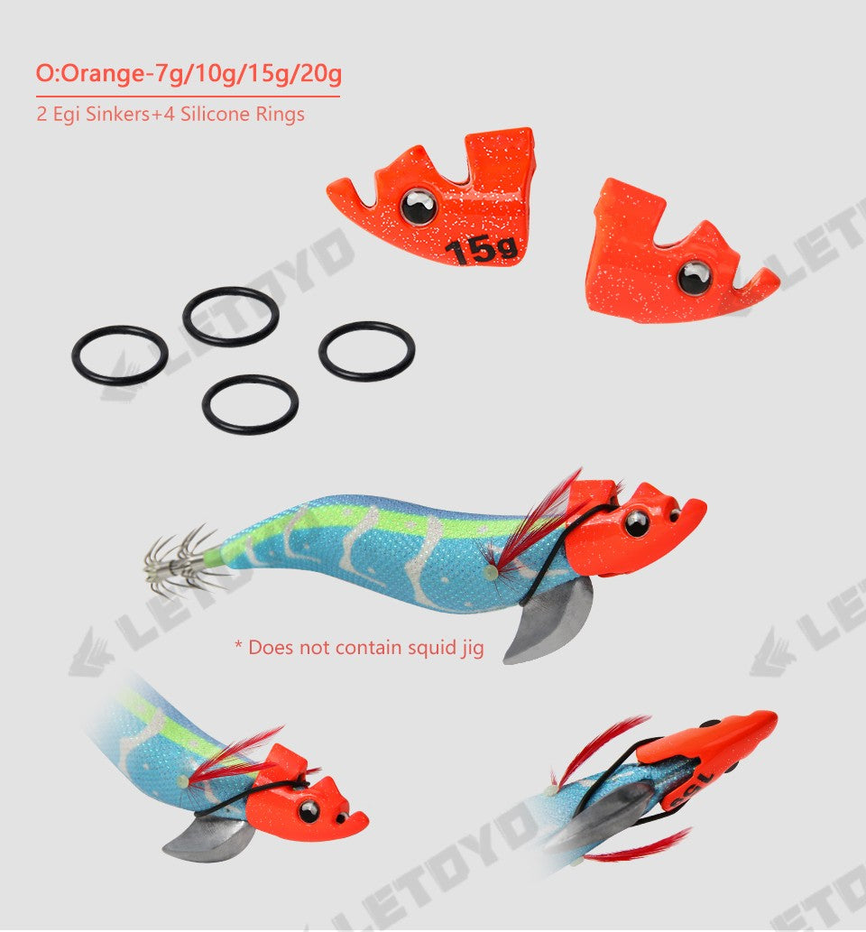 LETOYO 2PCS EGI Luminoso para ponta de corrida isca de lula TR Sinker peso eging para Polvo Tinta Choco acessórios de pesca marítima